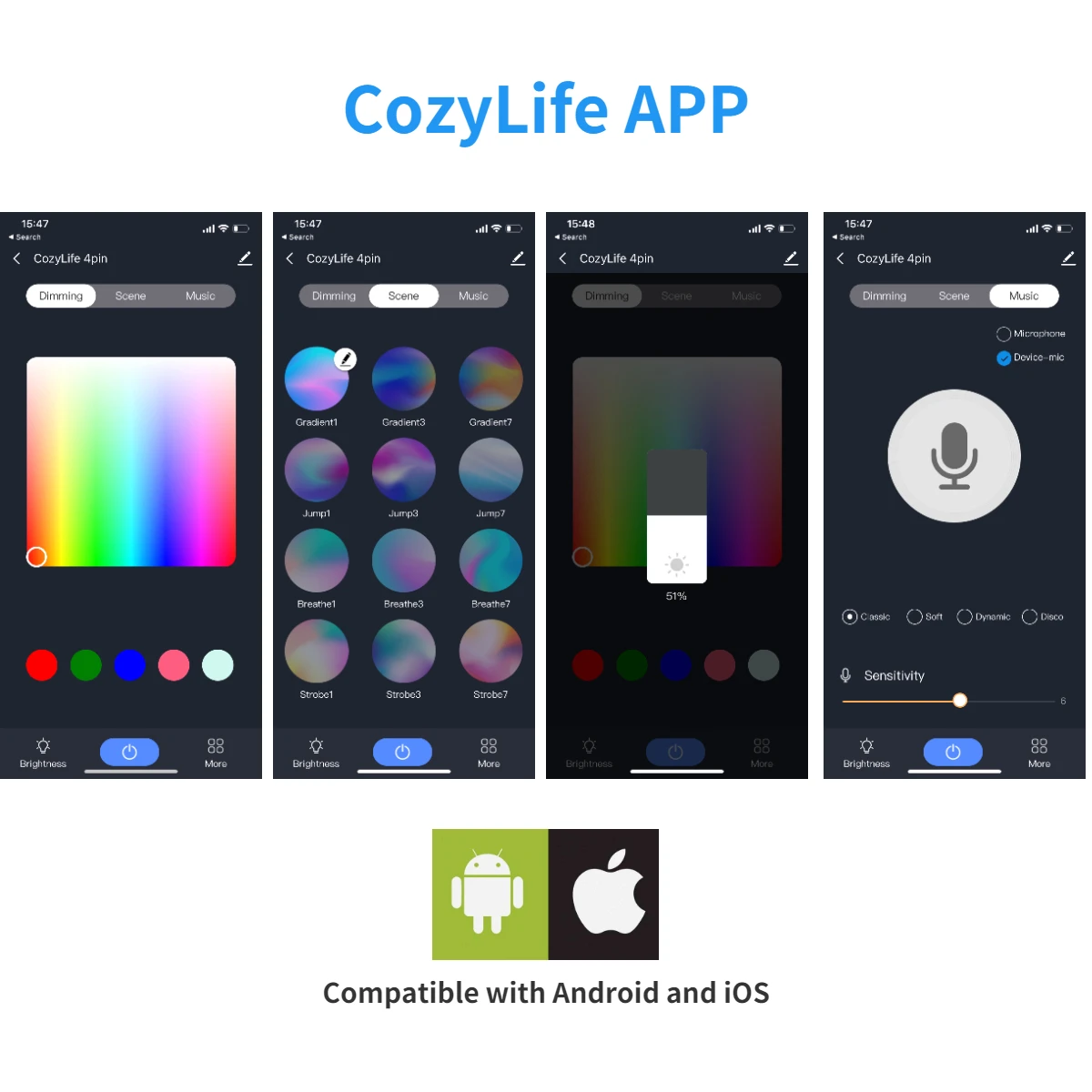 CozyLife – contrôleur intelligent 4 broches RGB + CW + WW pour bande lumineuse LED 2835/5050, commande réglable par application Bluetooth, commande vocale Google Alexa