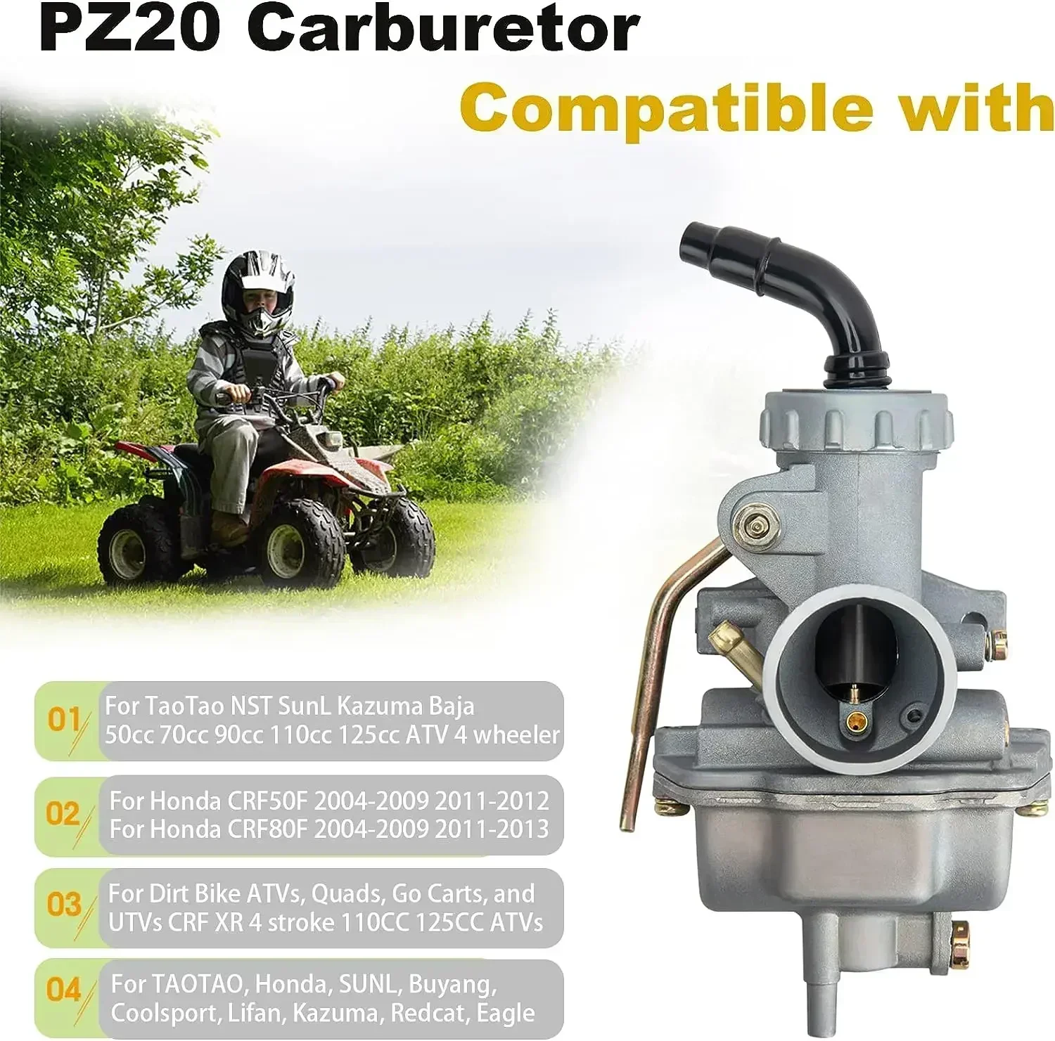 PZ20 Carburetor for Taotao NST SunL Kazuma Baja 50cc 70cc 90cc 110cc 125cc  ATV Go karts Moped Scooter 4 Stroke Engine