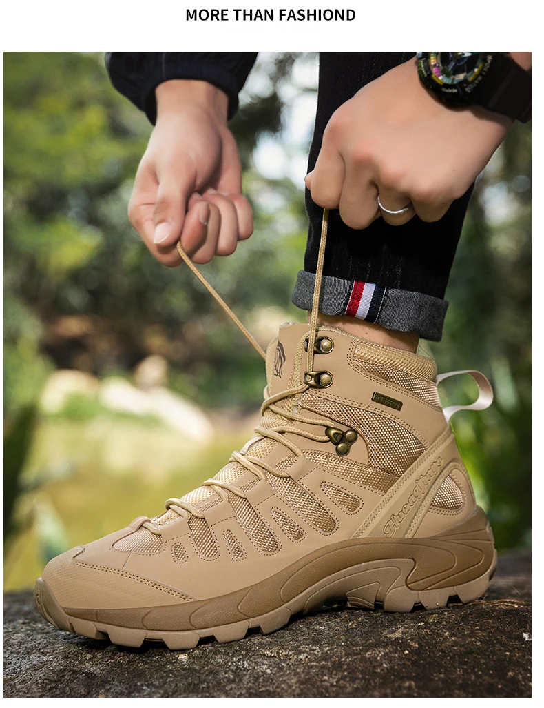 Taktische Herrenstiefel, wasserdichte Outdoor-Arbeits- und Jagdstiefel, ultraleichte, schnelltrocknende, rutschfeste Camping- und Armee-Stiefel mit Schnürung. – Detail 11