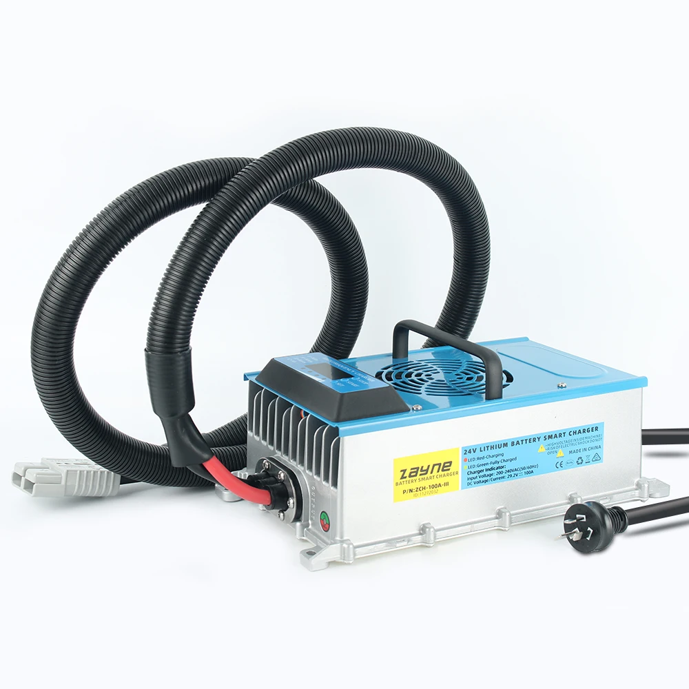 24v100Amp current IP67 waterproof smart charger suitable for 8S 400-600AH 29.2V LFP lithium battery RV and ship starting battery