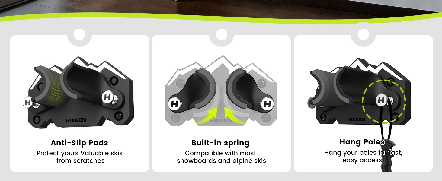 Hikeen Ski- und Snowboard-Wandhalterung Passend für Alle Skier oder Snowboards Skiwandhalterung Rutschfeste Aufbewahrung für Garagenorganisation Winterausrüstung – Detail 4