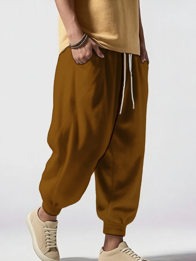 Men's Solid  Sweatpants 2026 New Loose Drawstring Waist Orange Harem Long Trousers Casual Pants Ropa Hombre Sportswear