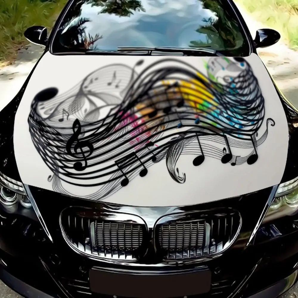 Sweet-sounding Music Notes Car Hood Wrap Color Vinyl Sticker Truck Graphic Bonnet DIY Auto Accessories Decoration Decal Gift