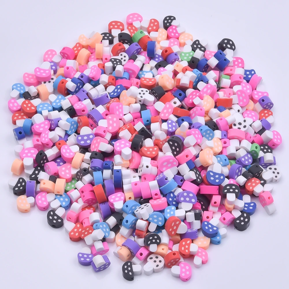 30/50/100/200pcs/Lot Random Mix Cute Mushroom Bead With Small Hole Polymer Clay Materials DIY Jewelry Making Supplies Findings