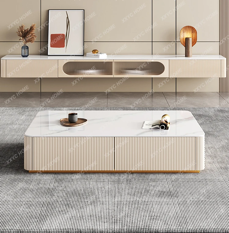 

Stone Plate Coffee Table TV Cabinet Combination Modern Minimalist Bedroom Storage Floor Cabinet