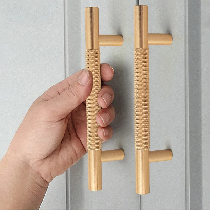 Gold Black Cabinet Handles Diamond-cut Wardrobe Pull Aluminum Furniture Kitchen Handle T-bar Cupboard Drawer Knobs Chrome