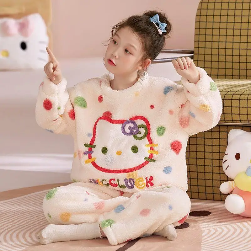 

Sanrios Hello Kittys Pajamas Fashion Cartoon Girl Autumn Winter Thickened New Suit Round Neck Home Clothes Can Be Worn Outside