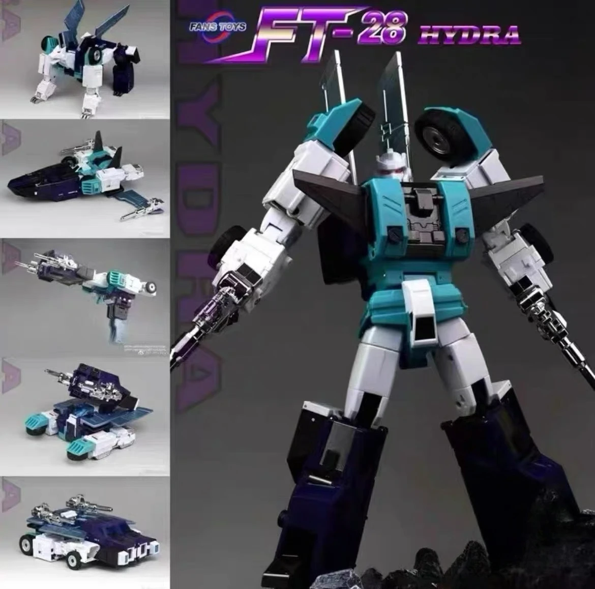 AUF LAGER Transformation FansToys FT-28 FT28 Hydra SIXSHOT Legierung Teile Action Figur Spielzeug mit Box auf Lager