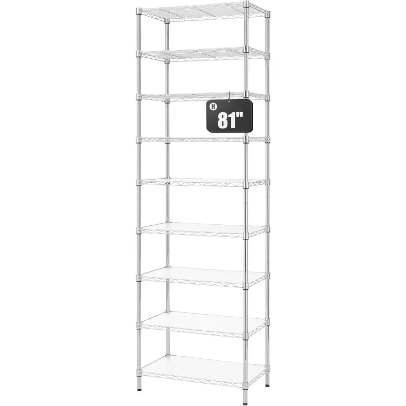 9-Tier Wire Shelving Unit Adjustable Steel Wire Rack Shelving, 81 Inches Height 9 Shelves Metal Storage Rack