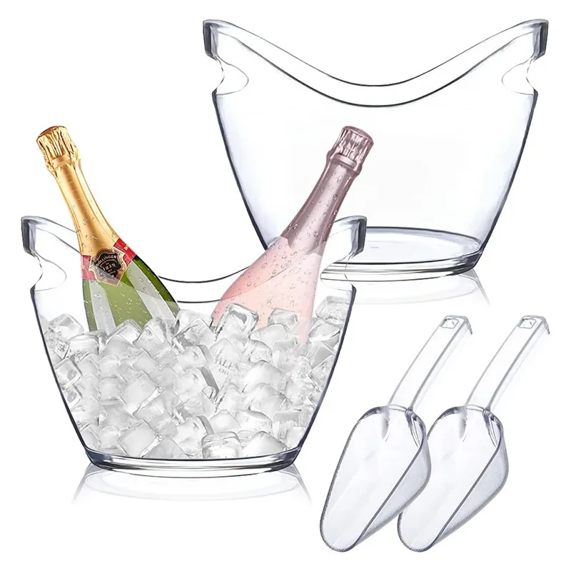 

4L Plastic Ice Bucket Champagne Whiskey Wine Beer Coolers Chilling Bucket Ice Cube Container for Bar Club Party Home Gatherings