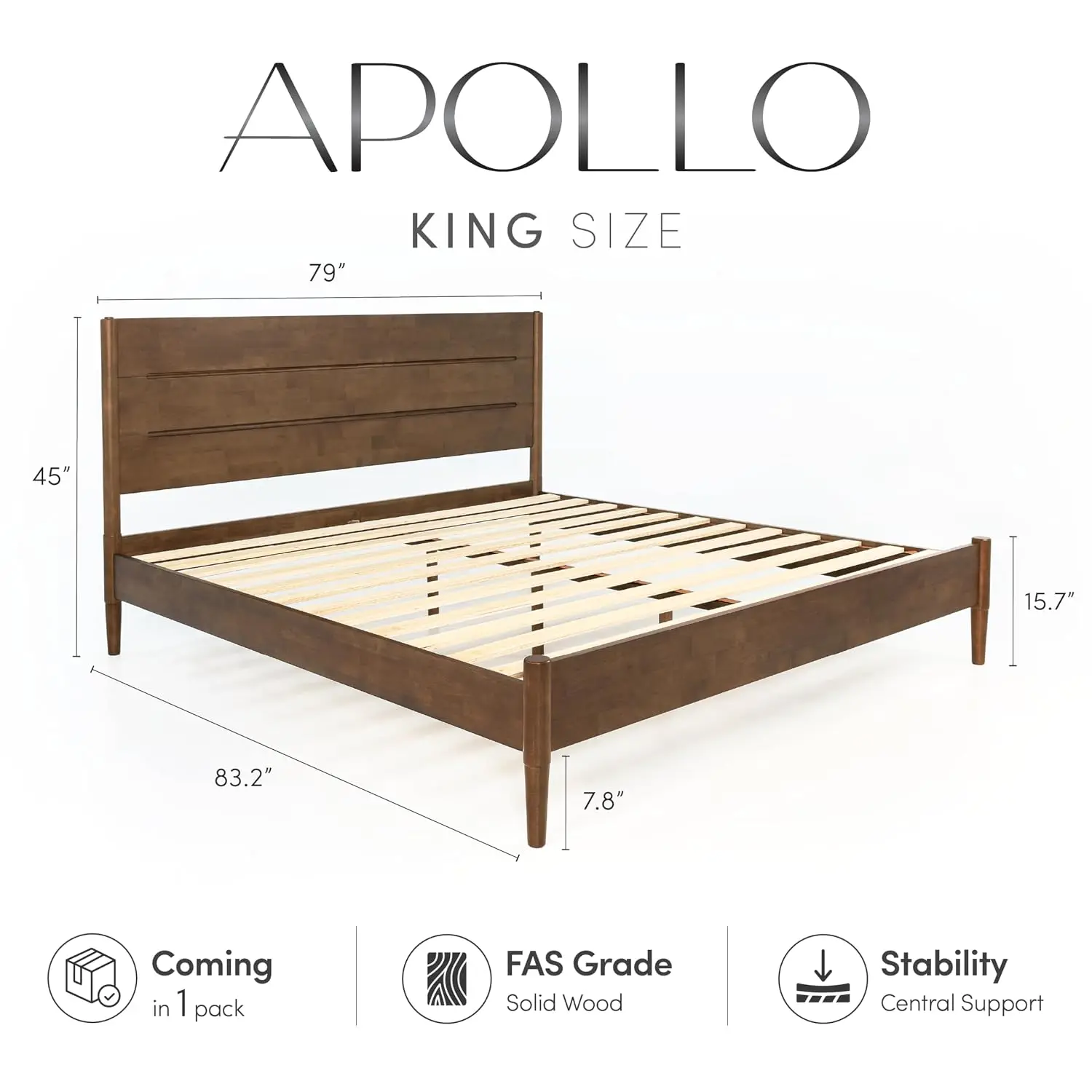 Solid Wood Platform Bed King With Headboard Walnut Finish, Customized