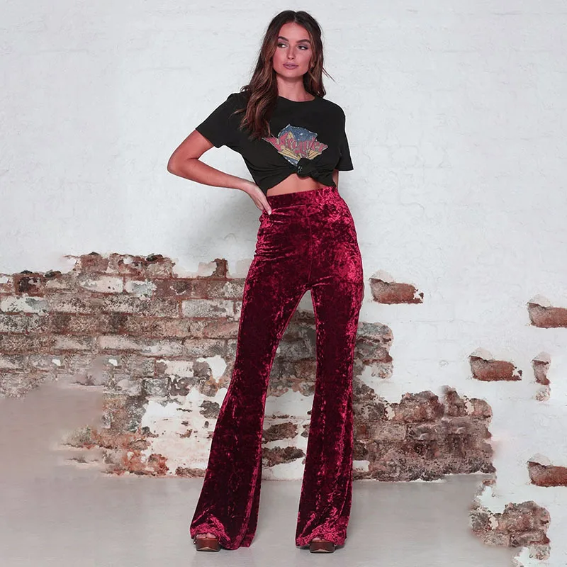 Wide Leg Pants for Women Vintage High Waist Flare Pants Gold Velvet Trousers Korean Fashion