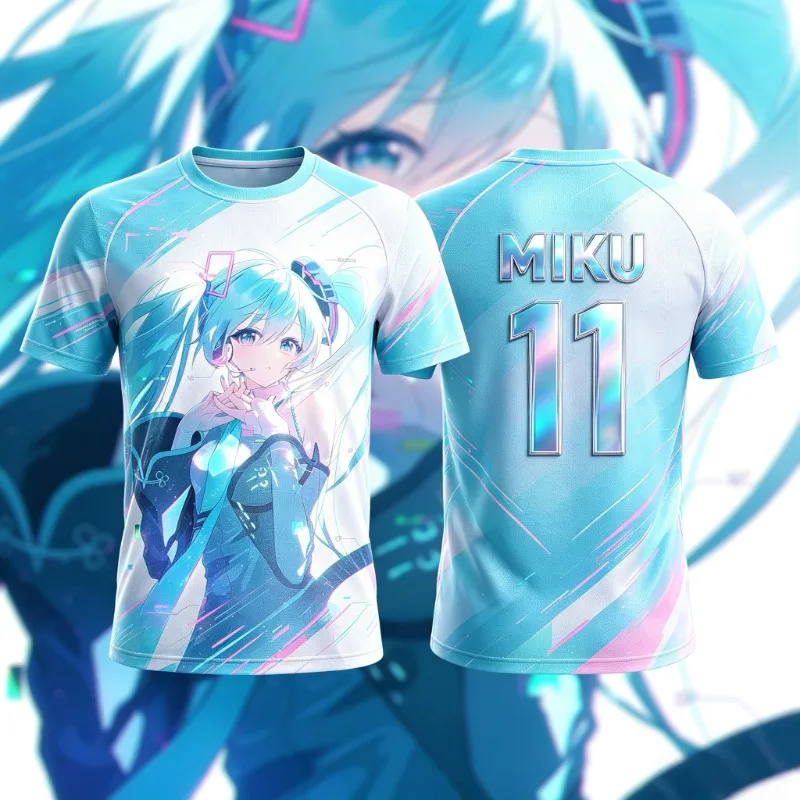 2026 Summer Hatsune Miku Retro Cosplay T-shirt Men's Oversized 3D Printed Short-sleeved Causal Unisex Children's Sports Shirt