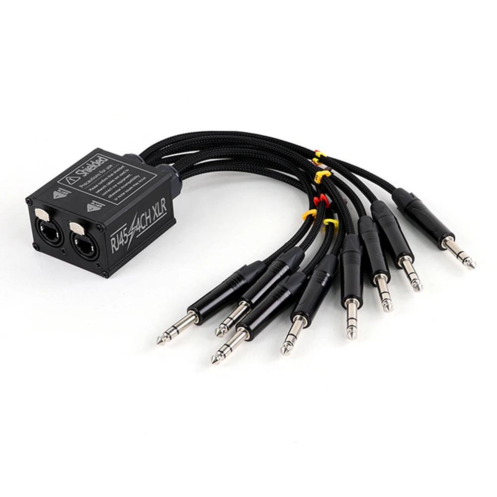 Network Converter STP RJ45 CAT5/6 to 8 Channel 6.35/6.5mm TRS Stereo Jack Audio Breakout Adapter for Stage and Recording Studio