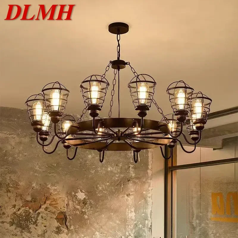 DLMH American Retro Pendent Lamp Industrial Wind Living Room Restaurant Homestay Loft Clothing Store Cafe Bar Box Chandelier