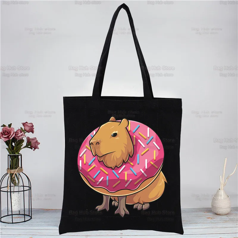 Capybaras Black Canvas Simple Cartoon Shopping Bags Girls Just A Girl Who Loves Capybaras Fashion Life Casual Pacakge Hand Bag