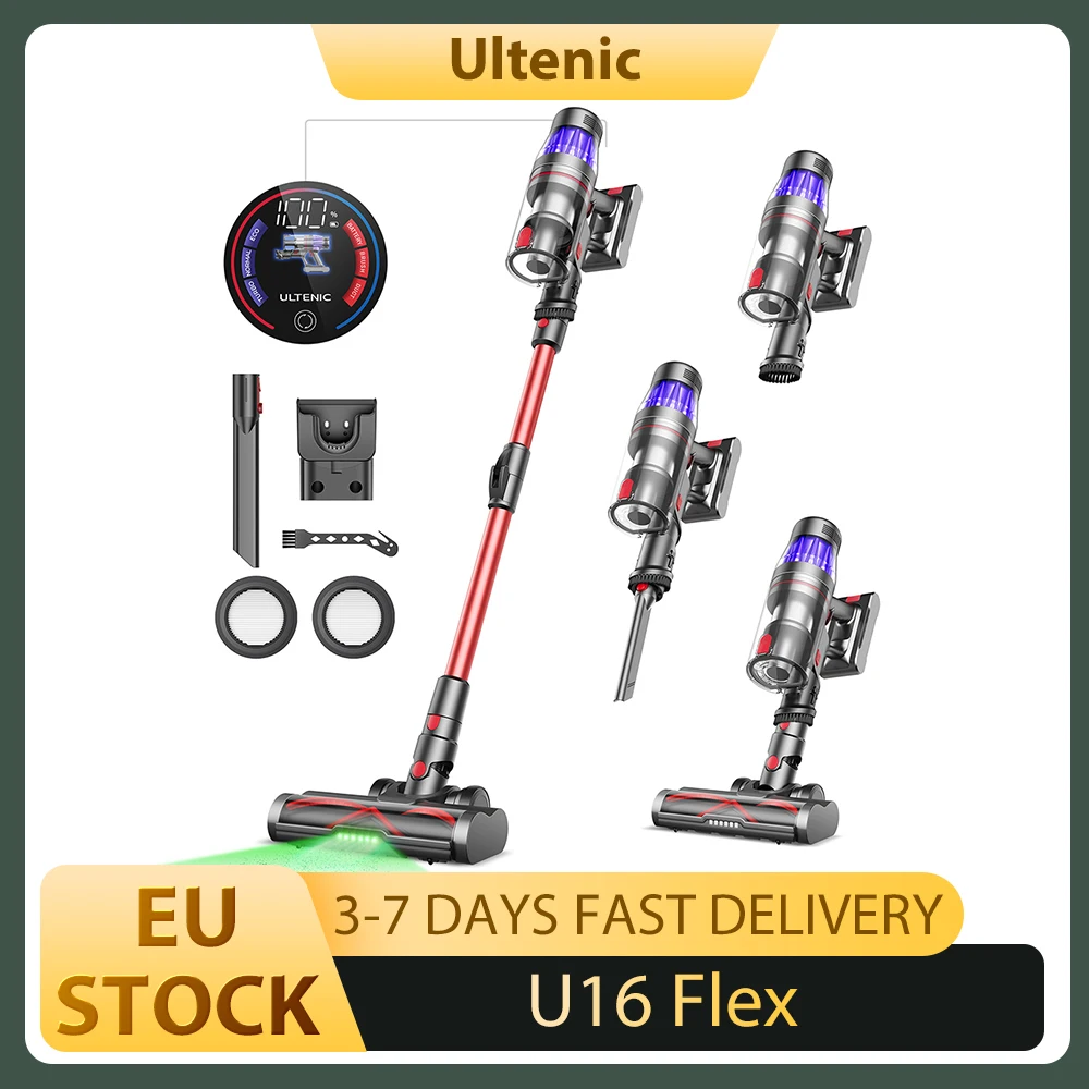 Aspirapolvere senza fili Ultenic U16 Flex, aspirazione 45000 Pa, autonomia di 60 minuti, tecnologia GreenEye, tubo pieghevole, spazzola antigroviglio