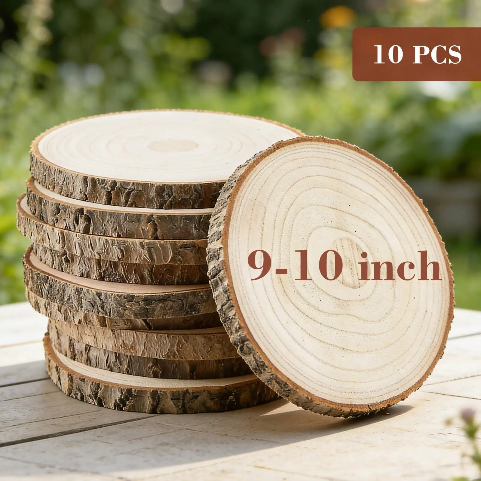 Large Wood Slices Rustic Vintage 10 Pack 9-10 Inch Unfinished Natural Paulownia Wood Slices With Bark For DIY Crafts Wedding Tab