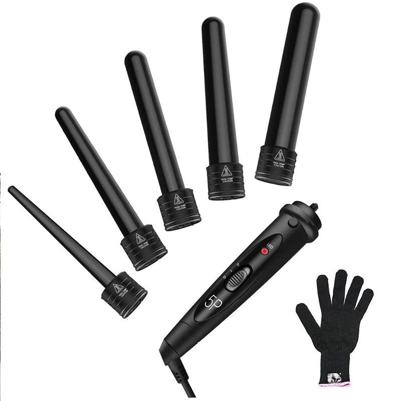 Professional electric five-in-one multi-functional interchangeable and detachable curling iron set with ceramic curling device