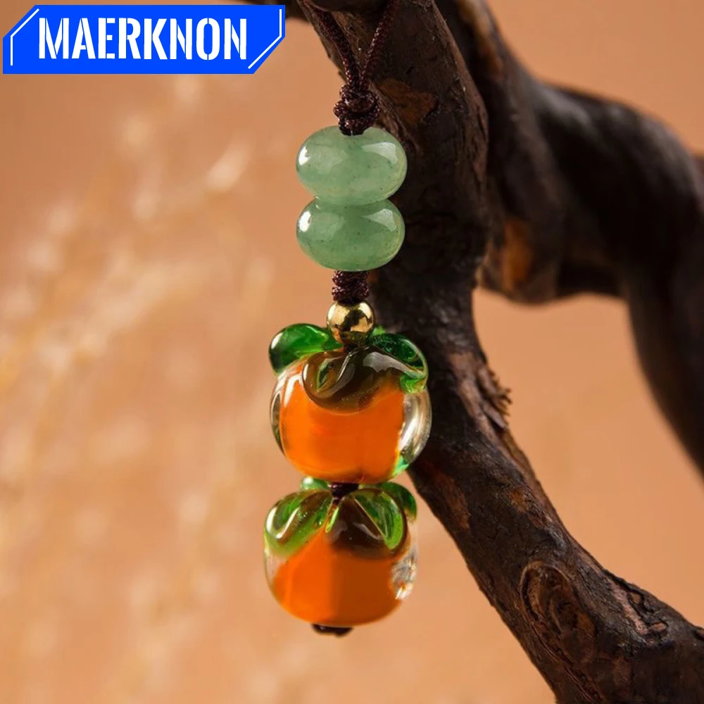 Cute Accessory Pendant Keychain Phone Chain Lucky Lanyard Auspicious Handmade Ancient Glaze Persimmon Cellphone Pendant Chain