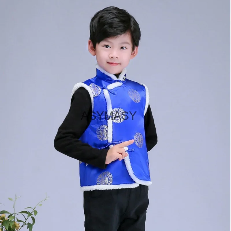 New Year Tang Suit Traditional Chinese Clothing for KIDS GIRL BOYS Kung Fu Clothes Birthday Party Hanfu Blouse Chinese Tops vest