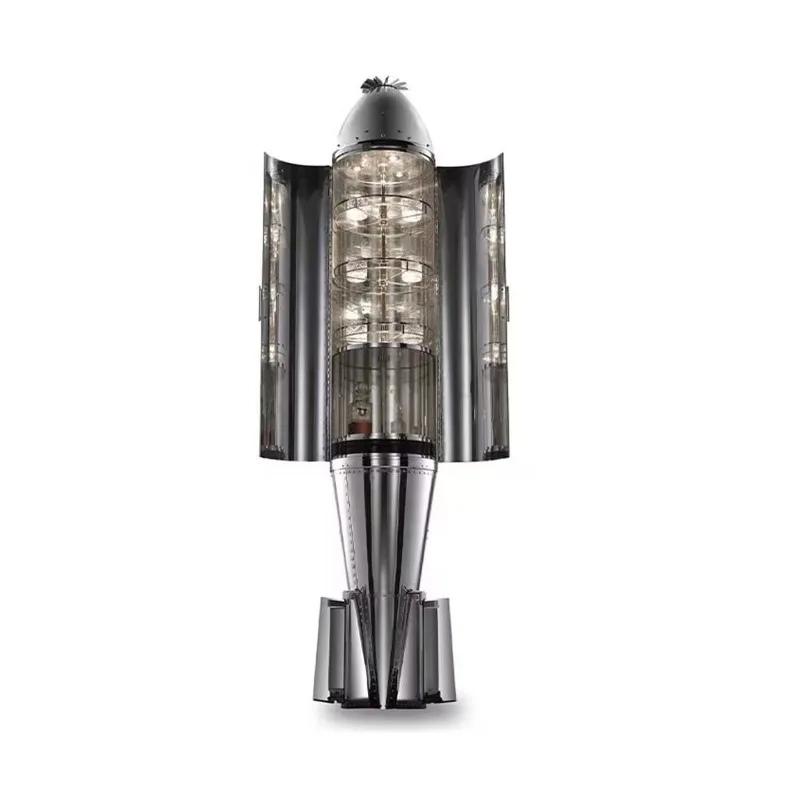 Light luxury stainless steel wine cabinet villa home living room art glass rocket-shaped display cabinet
