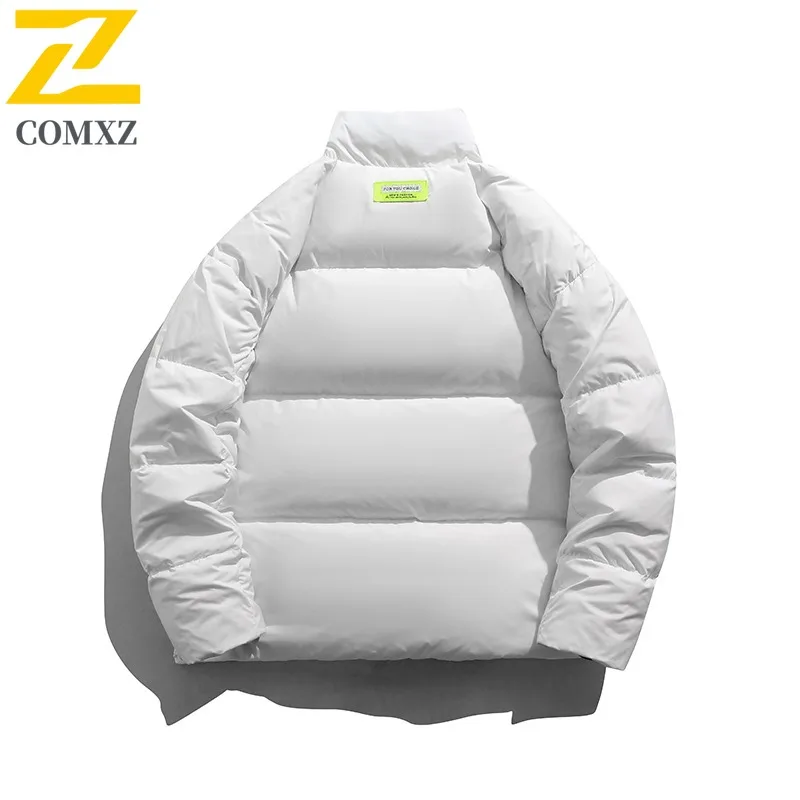 COMXZ Puffer Jacket Casual Solid Color Stand Collar Cold Protection Parker Coat Men Loose Hiking Windproof Winter Garment 2025