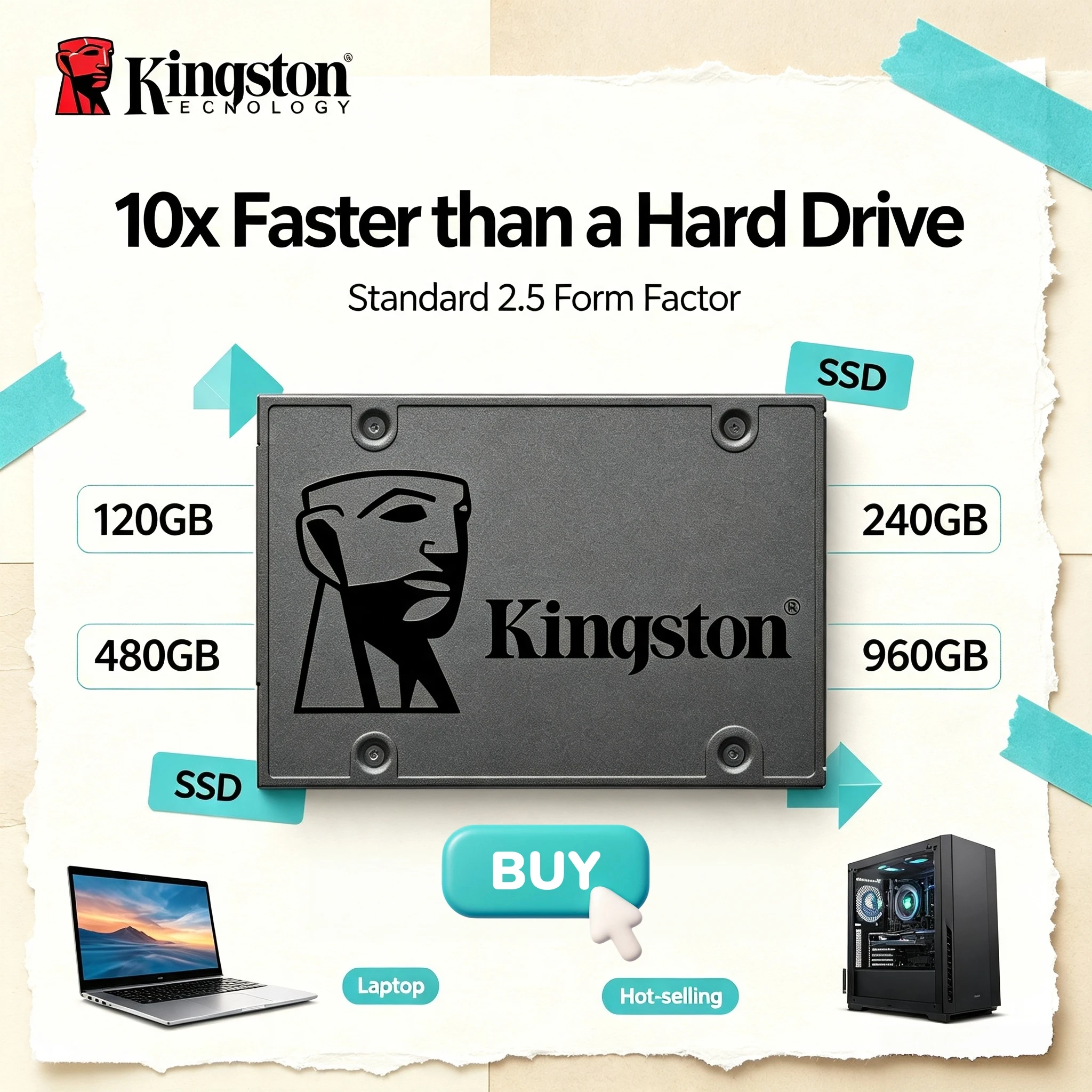 Kingston A400 NEW SATA III 25 Inch Internal SSD 120GB240GB 480GB 960GB Solid State Drive HDD Replacement for Desktops Laptops PC