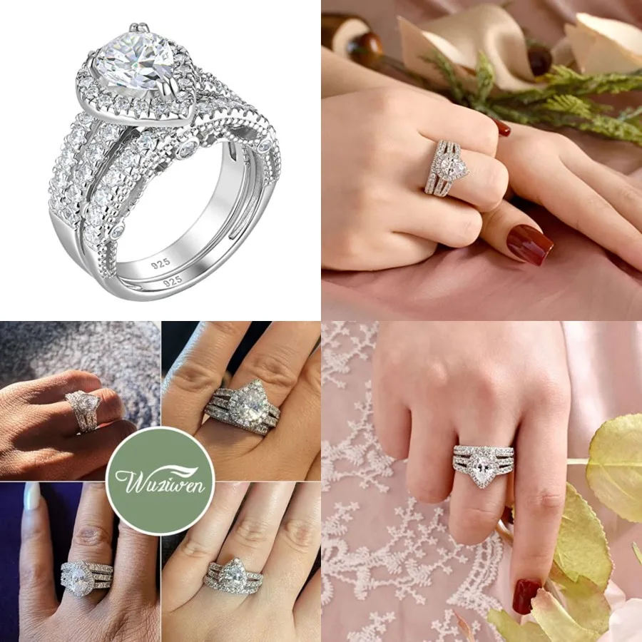 

Pear Wedding Engagement Ring Set for Women 2 Sterling Cubic Zirconia