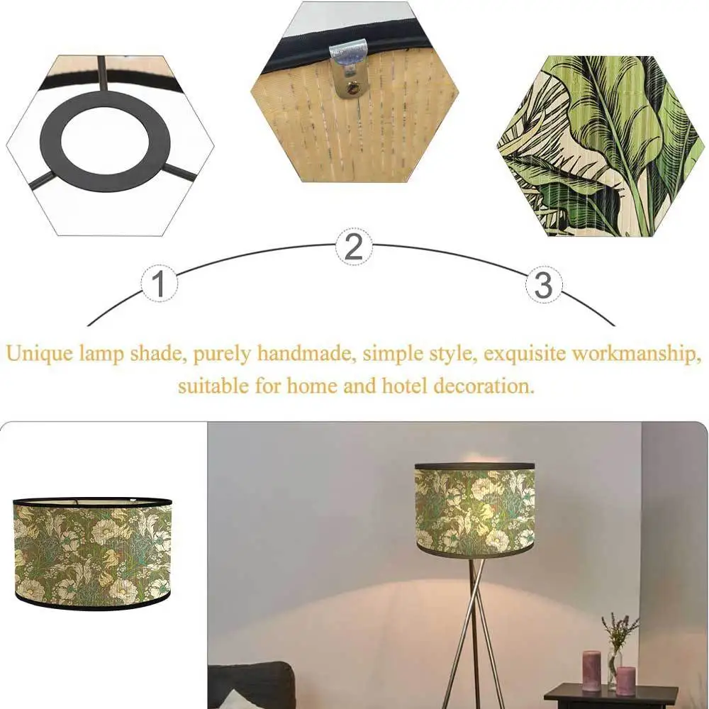 Japanese Style Greenery Patterned Lampshade Handmade Bamboo Lampshade Vintage Pendant Chandelier Floor Retro Hangable Lamps Wall