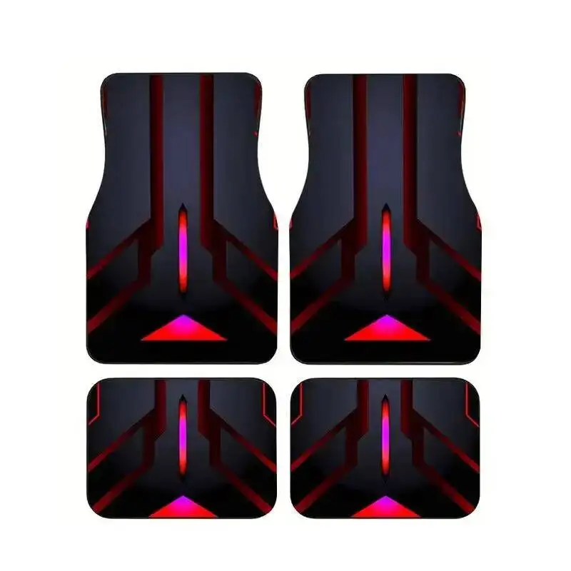 

Universal Red Cyberpunk Style Car Floor Mats 4pcs Set Anti-slip Waterproof Auto Foot Carpets For SUV Sporty Interior Accessories