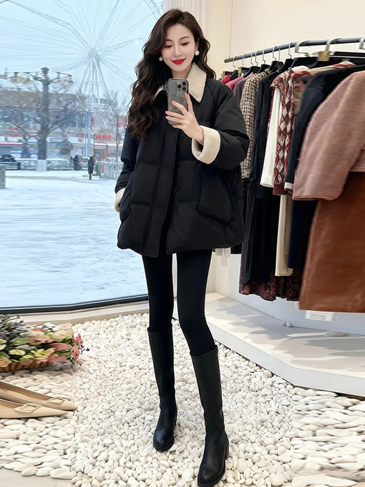 Korean Style Women's Cotton Jacket Long Zipper Hooded Coat Fashionable Winter New Arrival Medium Length Turn-down Collar