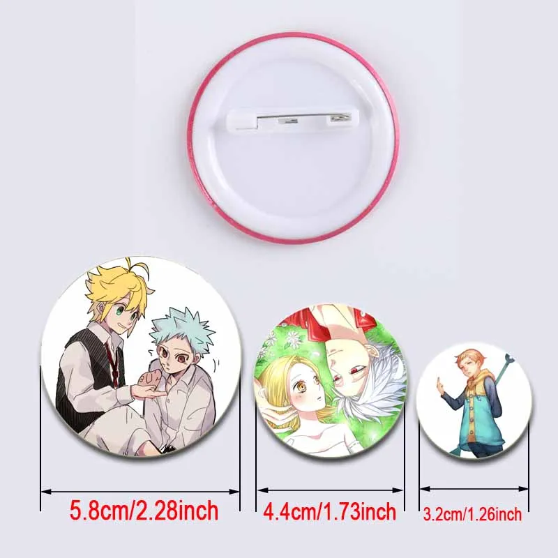 58mm Anime Figures Ban Diane Meliodas Gowther Elizabeth Liones/King Brooches Badge Snap Button Pins for Clothes Decoration Gifts