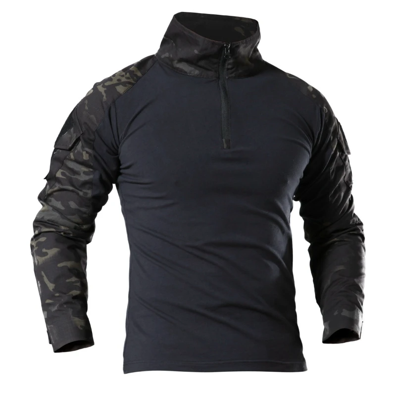 Outdoor Tactical Shirts Long Sleeve 1/4 Zipper Workwear Camo Combat Shirt Ripstop Tops