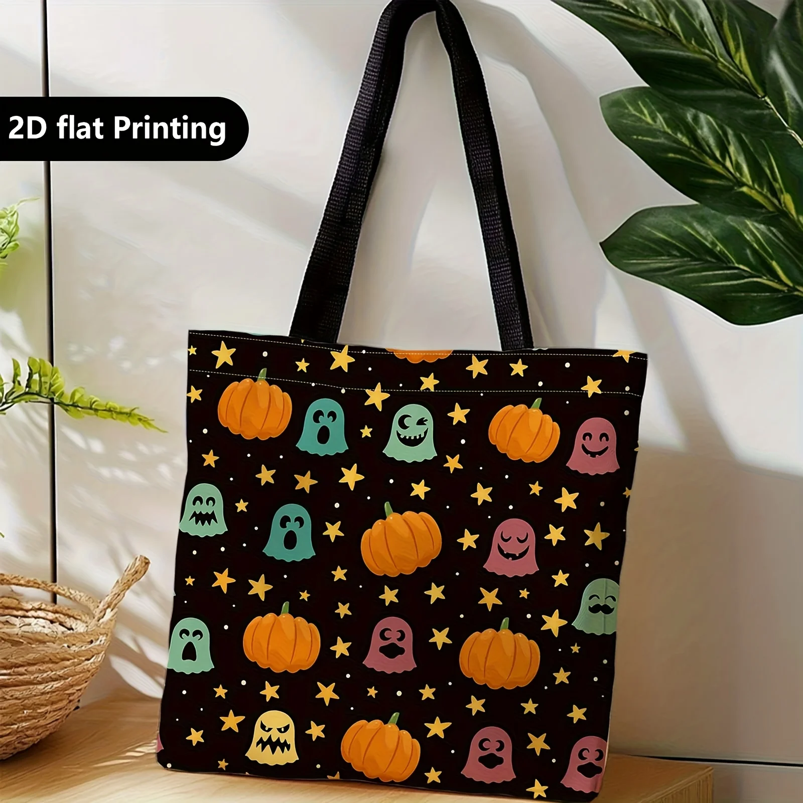 Cute Pumpkin Stars Halloween Tote Bag - Canvas Handheld Carrier with Double Handle, Machine-Washable for Travel Parties Bag