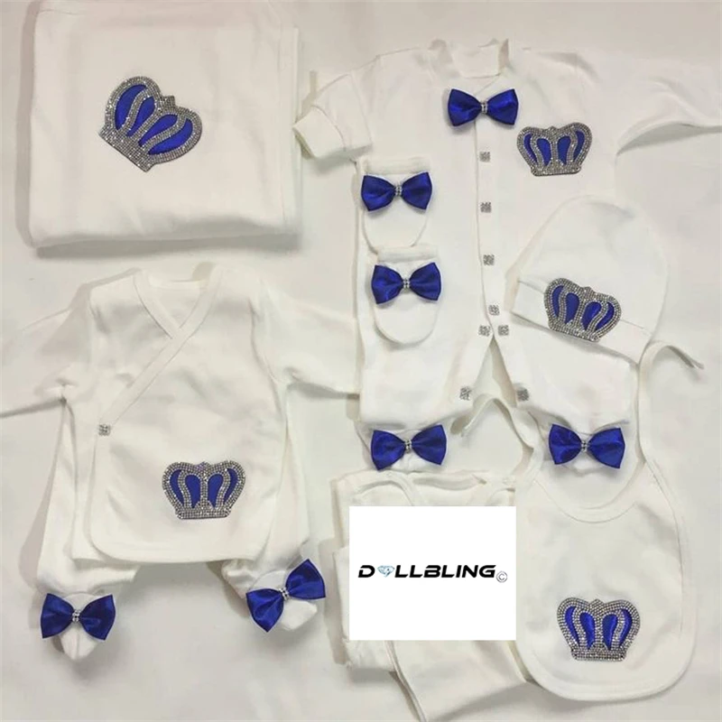 All white 10pcs Newborn Baby Boy Outfits Set Kids Clothing Real Cotton Infant Care Products Body Suit Shirt Pants