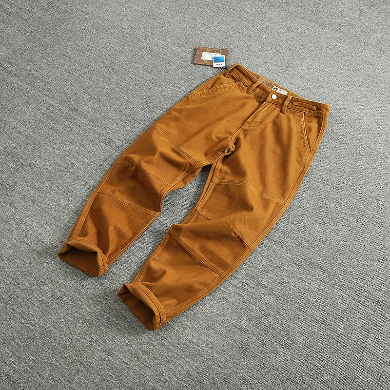 Retro Heavyweight Minimalist Workwear Pants Men's Loose Straight Leg Casual 100% Cotton Twill Woven 3D Stand Cut Tapered Pants