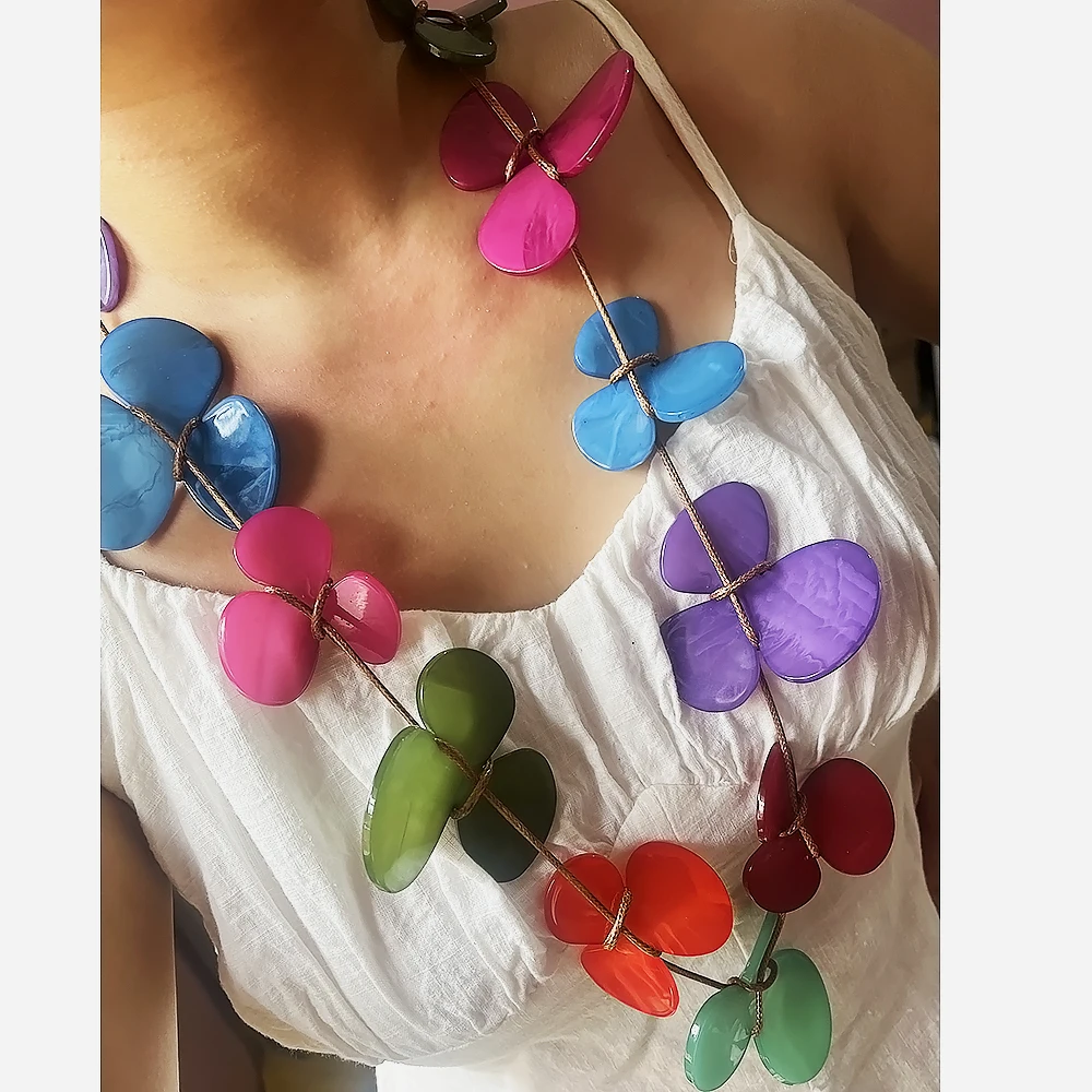 Trendy Colorful Acrylic Resin Big Flower Long Necklace For Women Party Jewelry Exaggerated Flower Choker