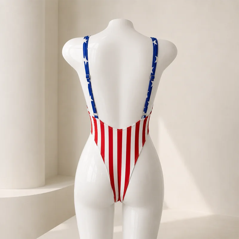 Women's Jumpsuit American Flag Print Cutout One Piece Sleeveless Scoop Neck Low Back Slim Fit Y2K Stars Stripes Romper