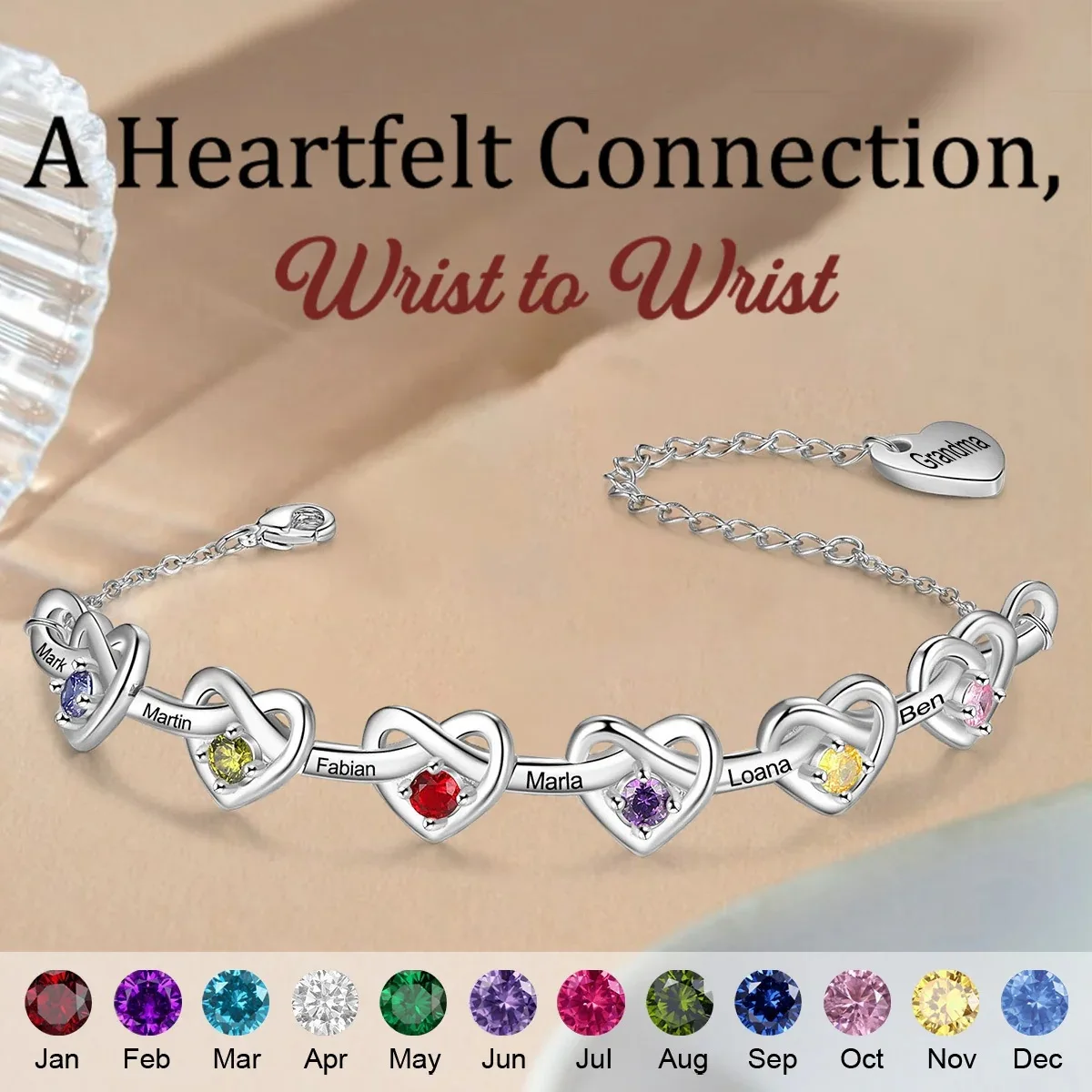 

Персонализированные имена браслет в форме сердца на заказ камень сердце семейные имена браслет с узлом ювелирное изделие подарок для ее подарка на день матери