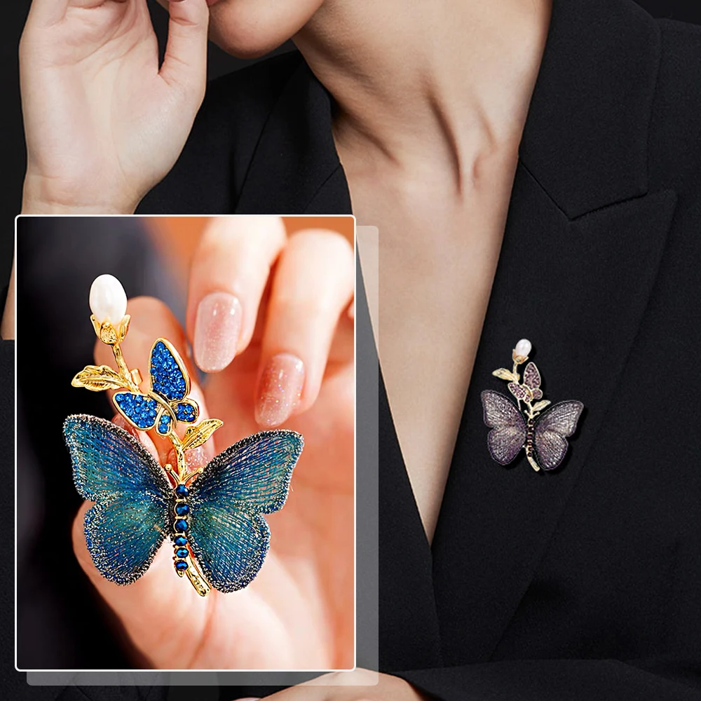 Exquisite Embroidery Butterfly Brooch With Faux Pearls Elegant Animal Corsage Pin Women Girls Suit Dress Ornament Birthday Gifts