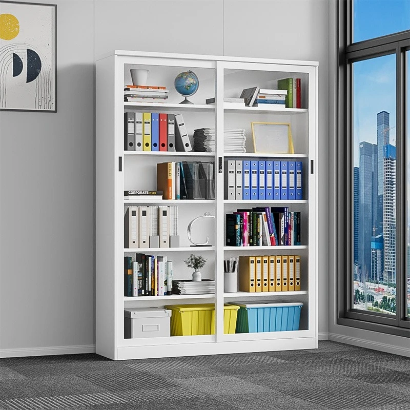 Office Steel File Cabinet Iron Bookcase Data Cabinet Sliding Door Password Lock Certificate Cabinet Thickened Locker