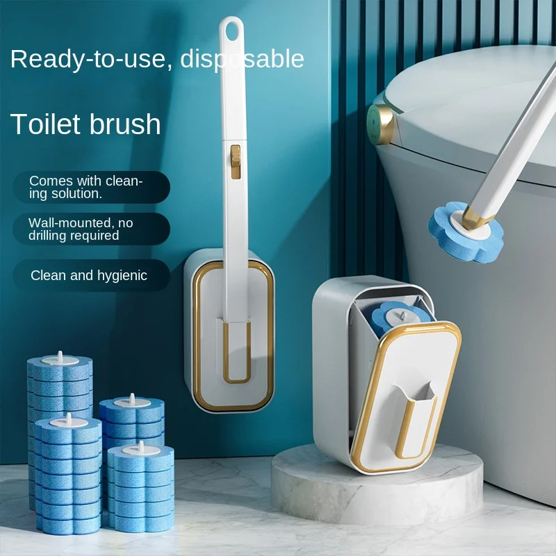 1 Set Wandmontierter Einweg-Toilettenbürste mit langem Griff, inklusive integrierter antibakterieller Reinigungsflüssigkeit und Ersatzbürstenköpfen, für eine gründliche und hygienische Reinigung ohne schwer zugängliche Stellen. – Detail 3