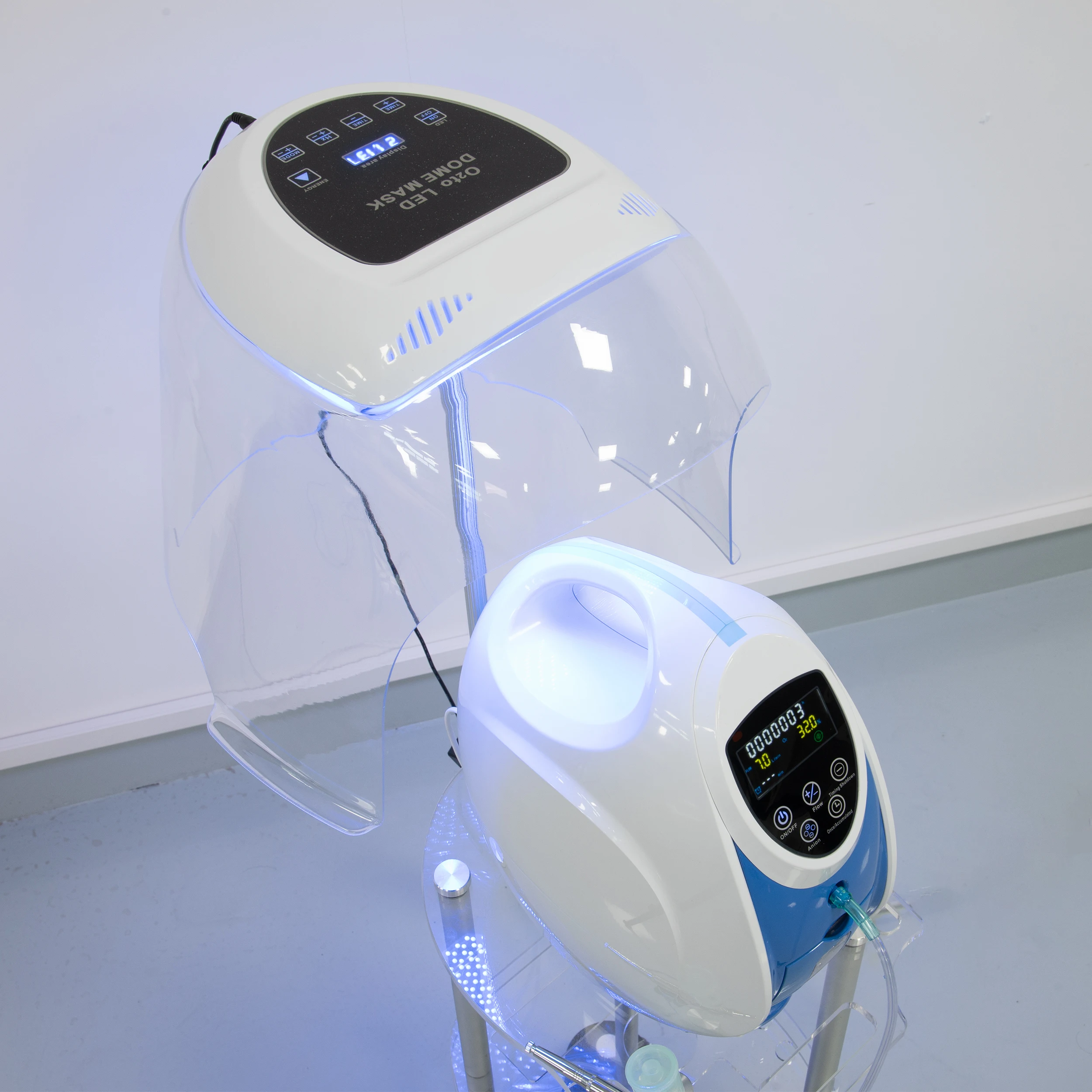 Machine de pulvérisation d'eau pour le visage O2toderm, grand dôme, Spray pour soins de la peau, Machine de beauté avec pistolet à oxygène et chariot