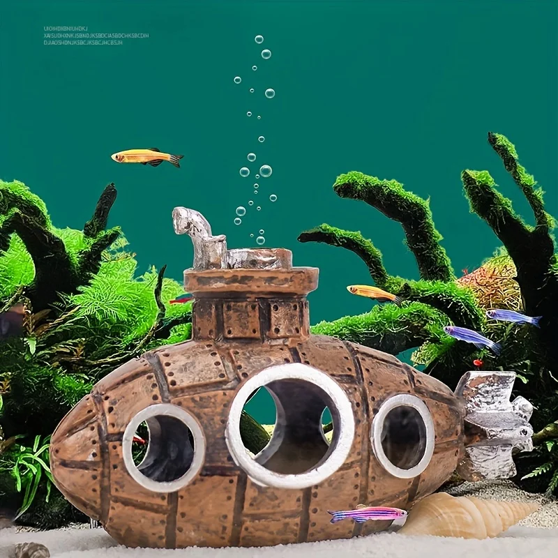 1 قطعة تحت الماء حطام الغواصة خزان الأسماك المناظر الطبيعية زينة زخرفية ، الأسماك الروبيان مخبأ البيت