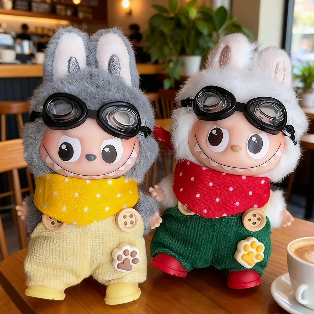 [No Doll] Plush Doll's Clothes for Mini Labubu 4.0 Pin For Love Series Cute Overalls Bib Set DIY Accessories Gifts