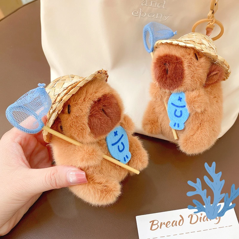 Innovative Keyring with Capybara Plush Doll, Cute Fishing Theme Cartoon Decor, Backpack Pendant, Excellent Gift
