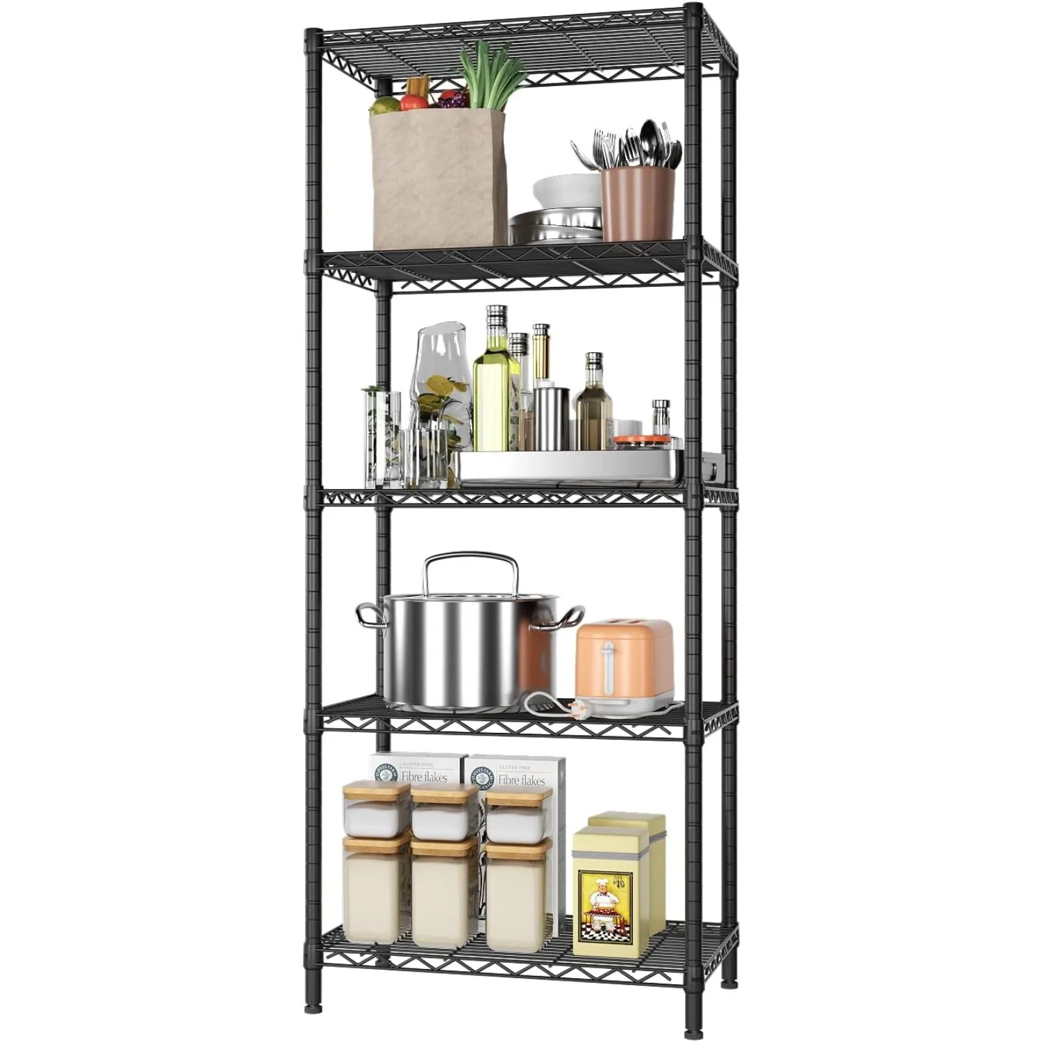 

5 Tier Storage Shelves Wire Shelving Unit Shelve Metal Kitchen Laundry Room Organization Home Pantry Closet Bathroom Black