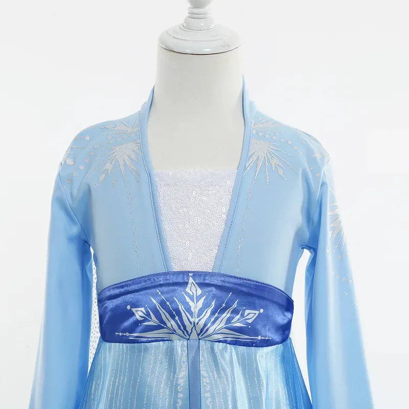 Vestido azul de manga larga de Elsa para niña, vestido estampado fresco de verano, vestido de fiesta de cumpleaños de Elsa Cosplay + conjunto de accesorios