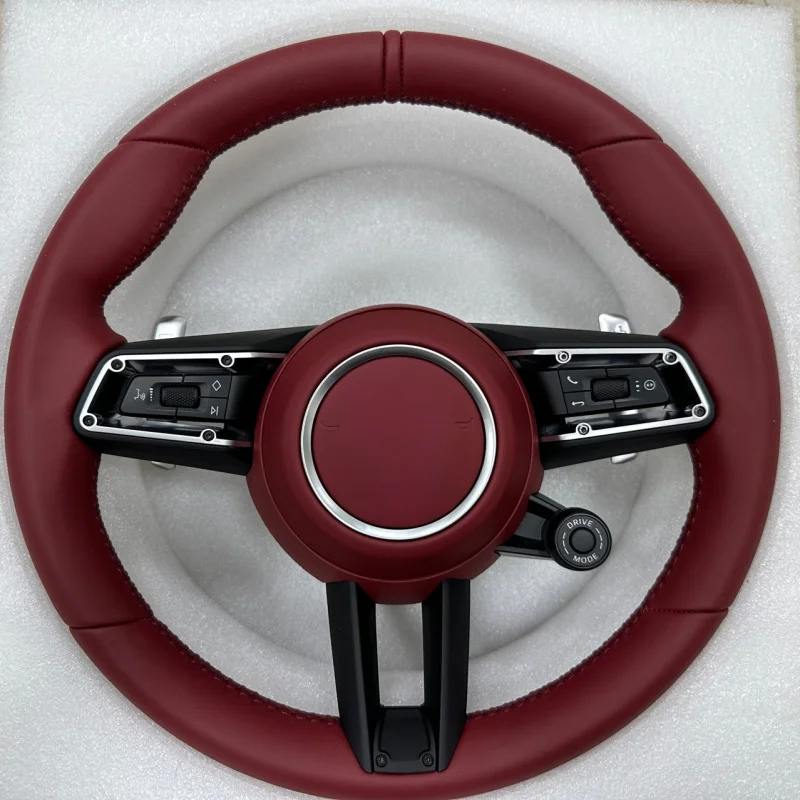 

For Porsche 718/911 Bordeaux Red Modified Carbon Fiber Steering Wheel Assembly (Old-to-New Upgrade)